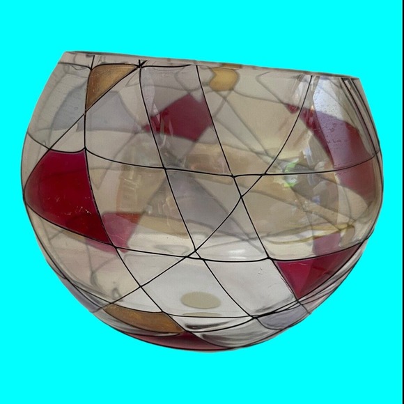 Partylite Mosaic Calypso Stained Glass Candle Holder Clear Red Gold - Picture 2 of 7